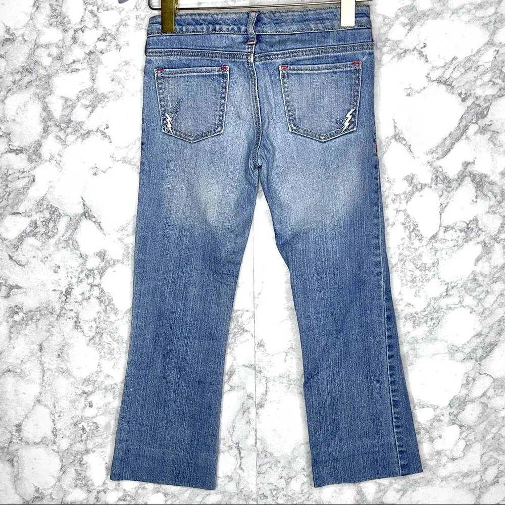 Old Navy Y2K Girls 12 Light Wash Embroider Denim Capris Stretch Adjustable Waist - Picture 3 of 11